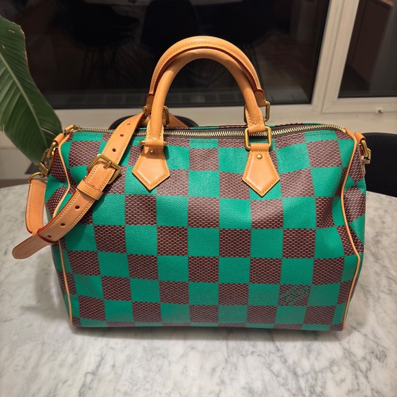 RARE GENUINE Louis Vuitton Speedy Banduoliere 40 N40579 Damier Pop Green - Picture 2 of 11